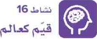 نشاط 16 قيم كعالم